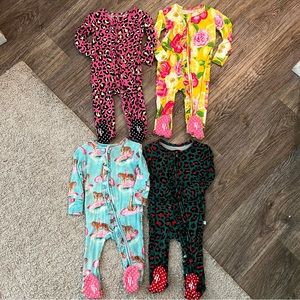 Lot of 4 Posh Peanut ruffled footie sleepers 6/9 months